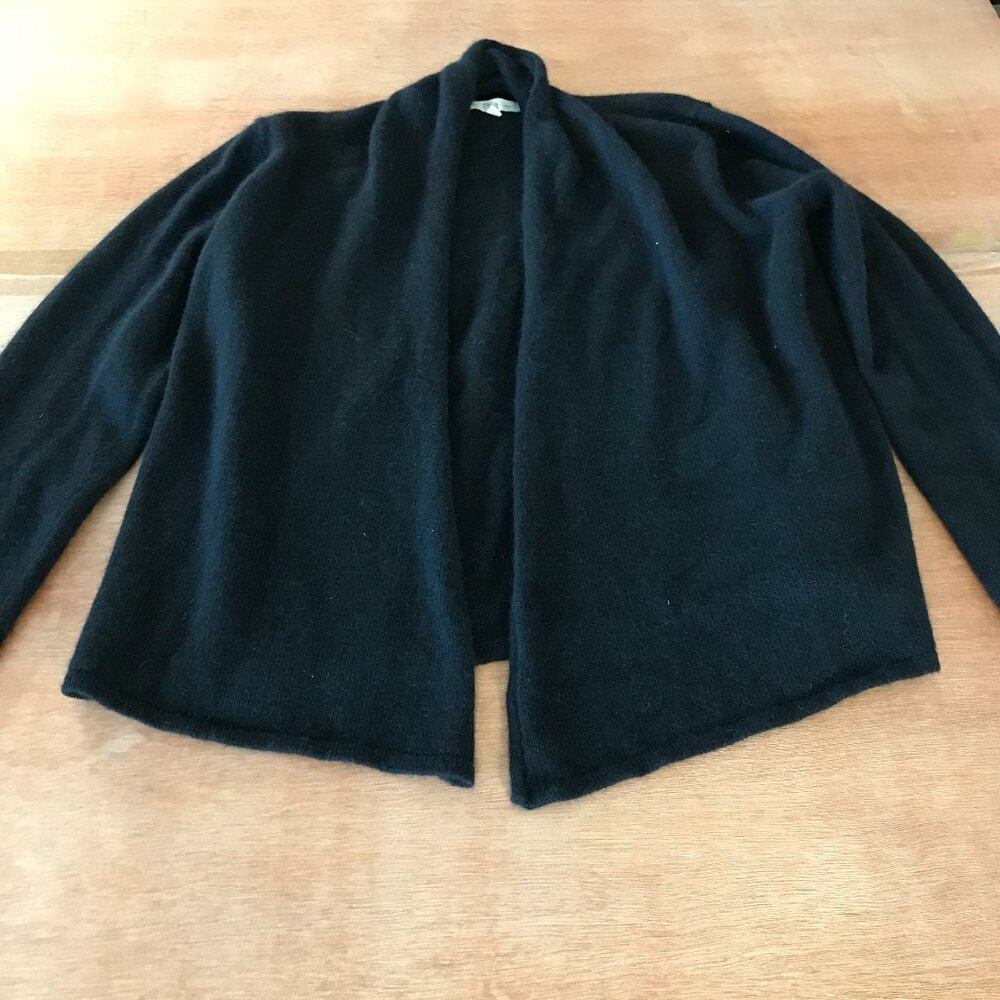 Pria Sweater Women L Black Open Front Lambswool Angora Long Sleeve Stretch 17586